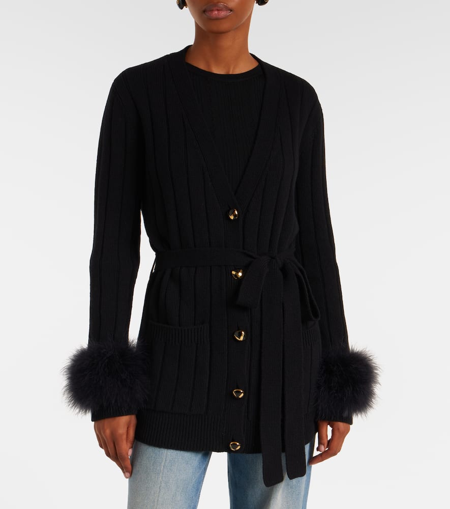 Feather-trimmed virgin wool cardigan