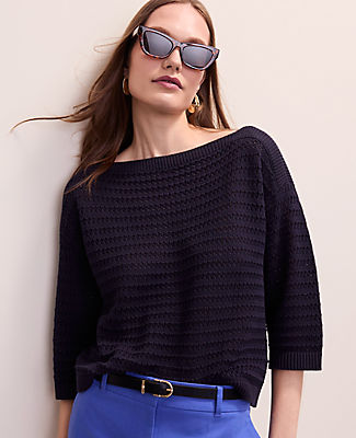 Ann Taylor Petite Pointelle Boatneck Sweater