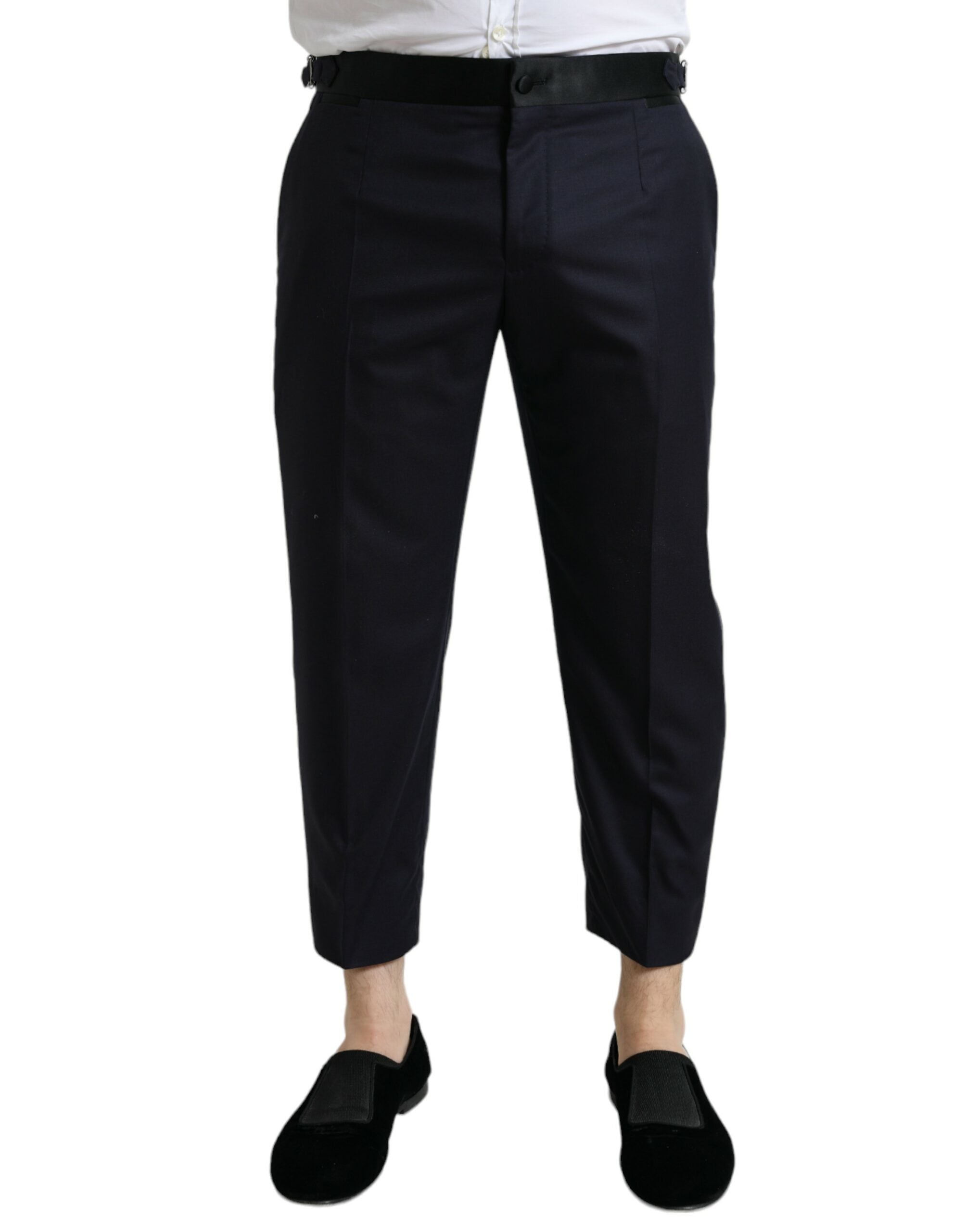 Virgin Wool Cropped Tapered Trousers — Blue
