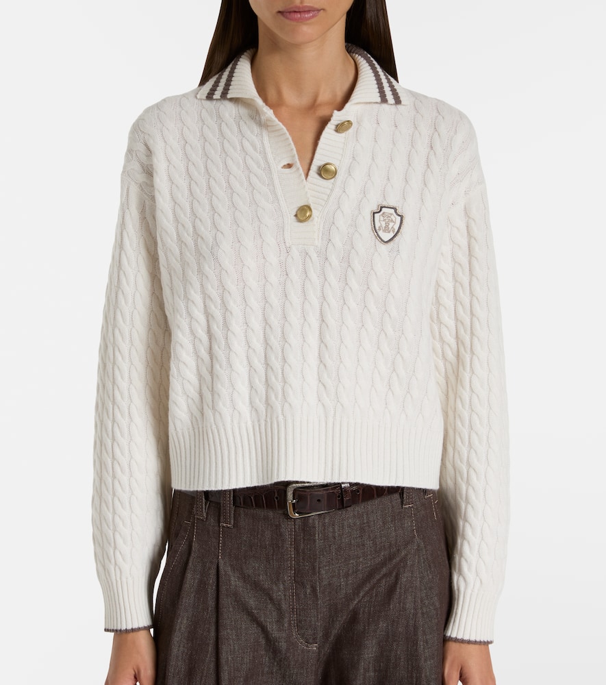 Logo cable-knit cashmere polo sweater