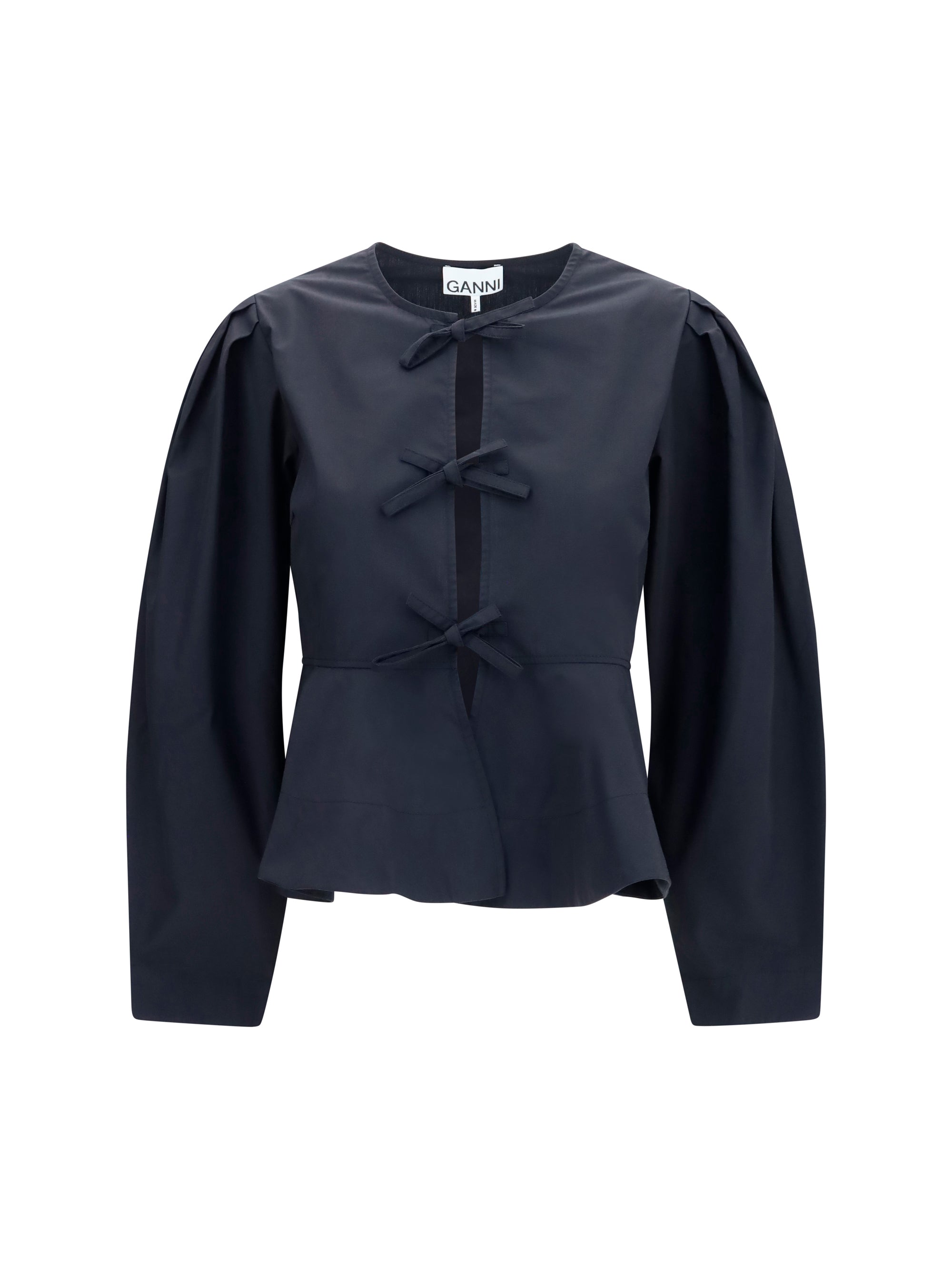 Cotton Poplin Tie-Front Blouse — Black