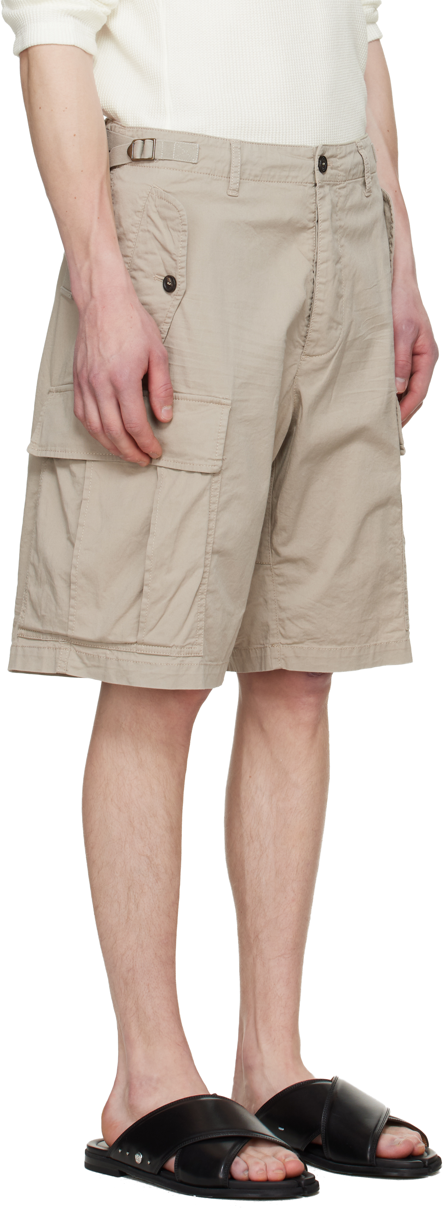 Beige Light Cotton Utility Kawaii Shorts