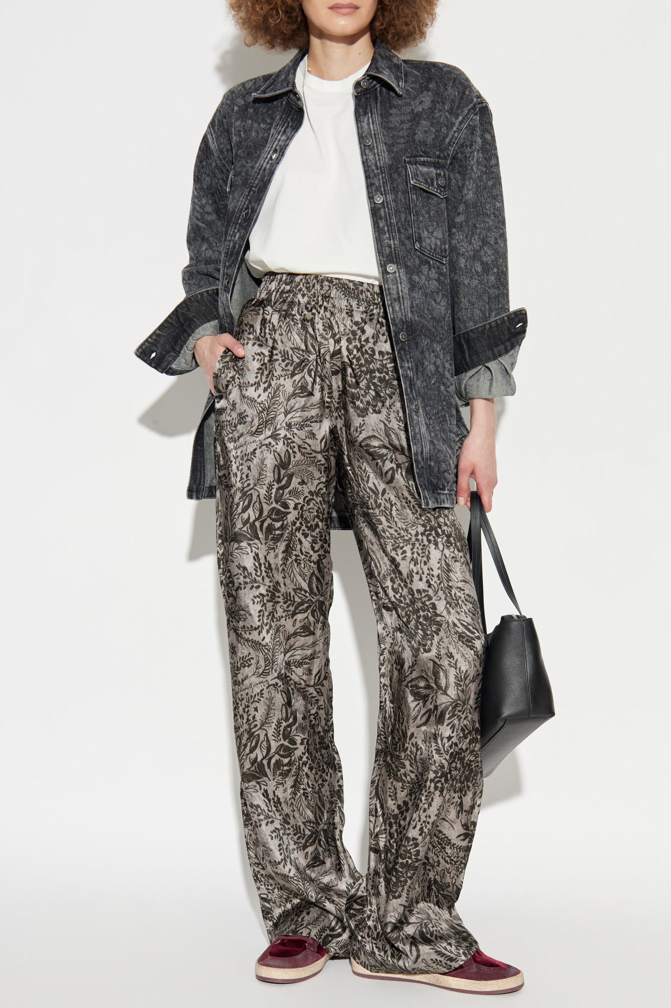 Trousers With A Botanical Motif, Women's, Grey