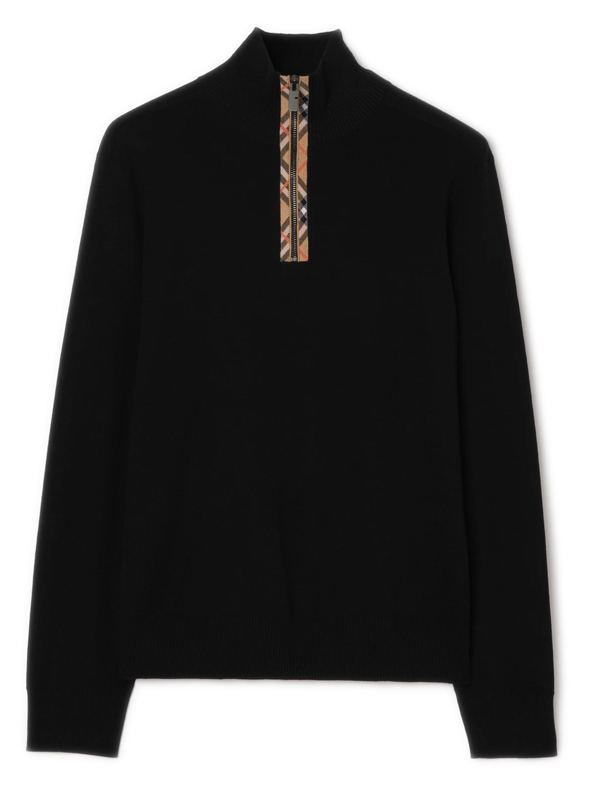 High Neck Sweater with Check Detail on the Front in Wool and Cotton for Men