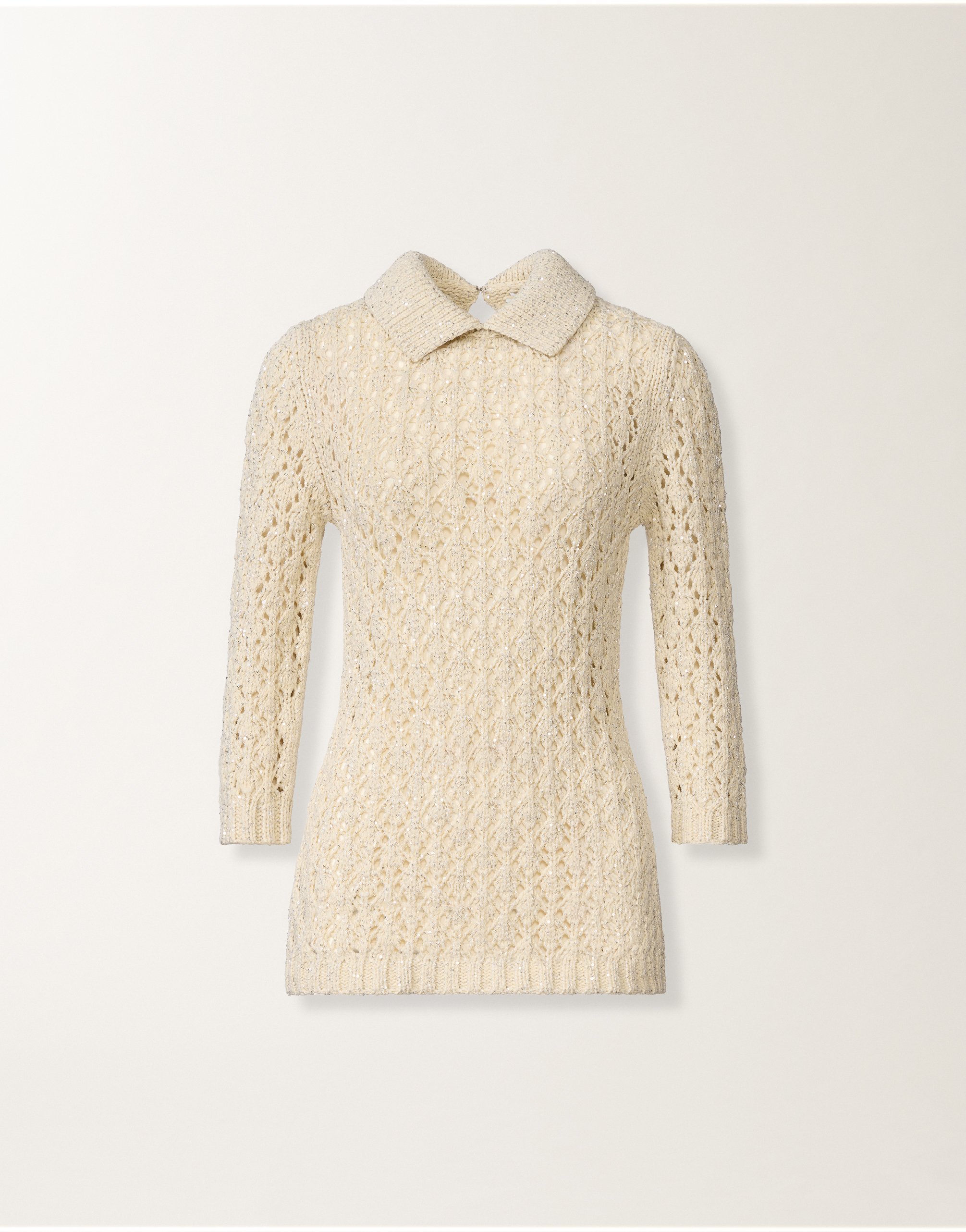 Cotton tape-knit sweater with sequins, butter
