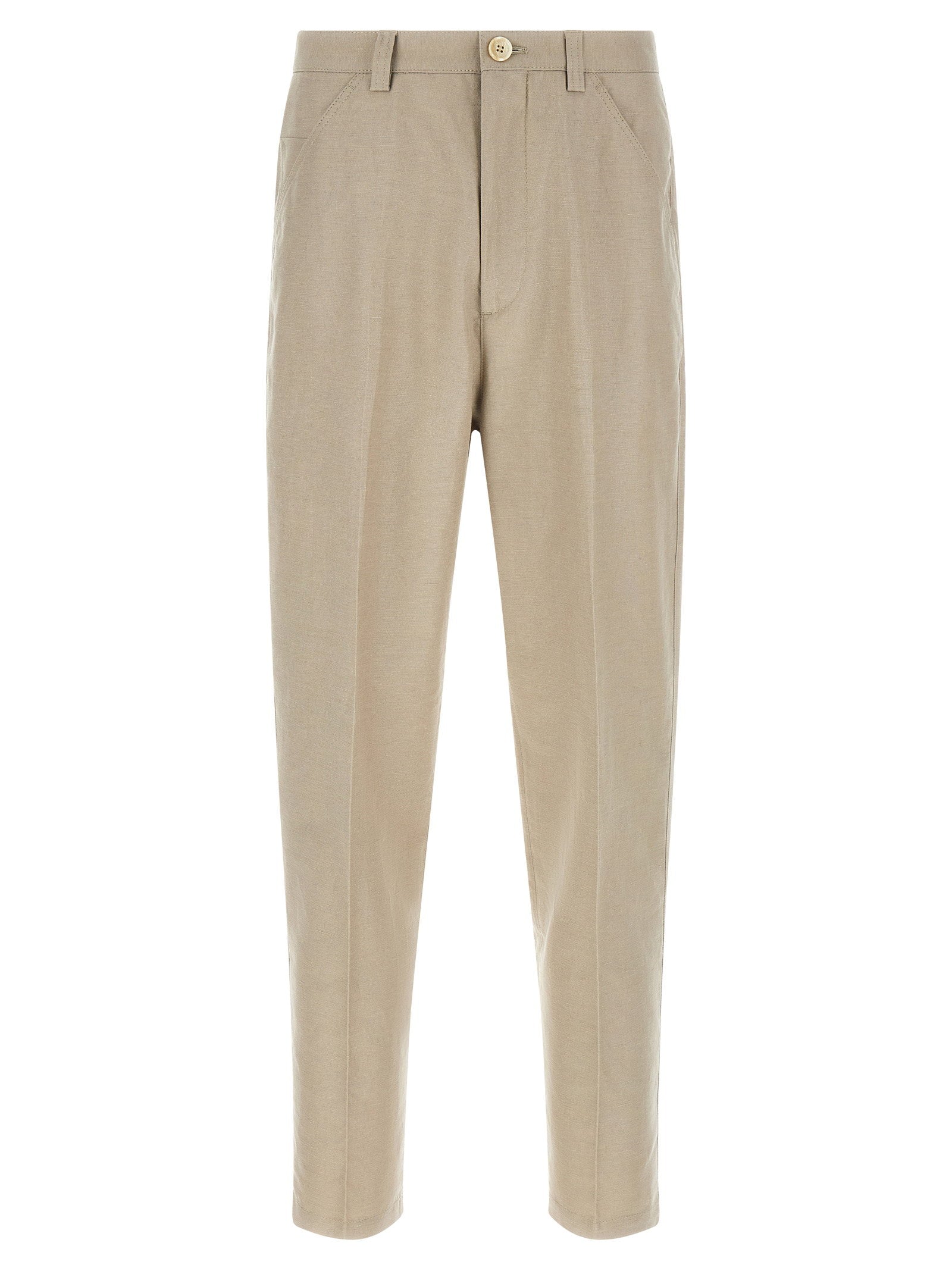 Panama Cotton-Linen Trousers — Beige