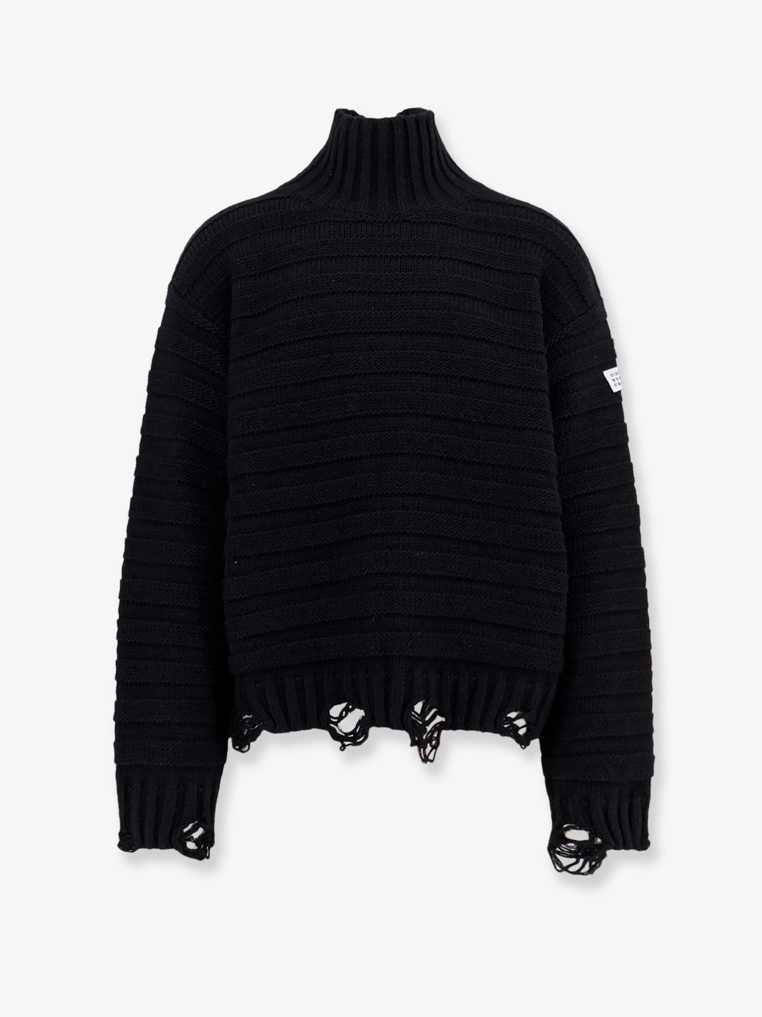 Wool-Blend Distressed Sweater — Black