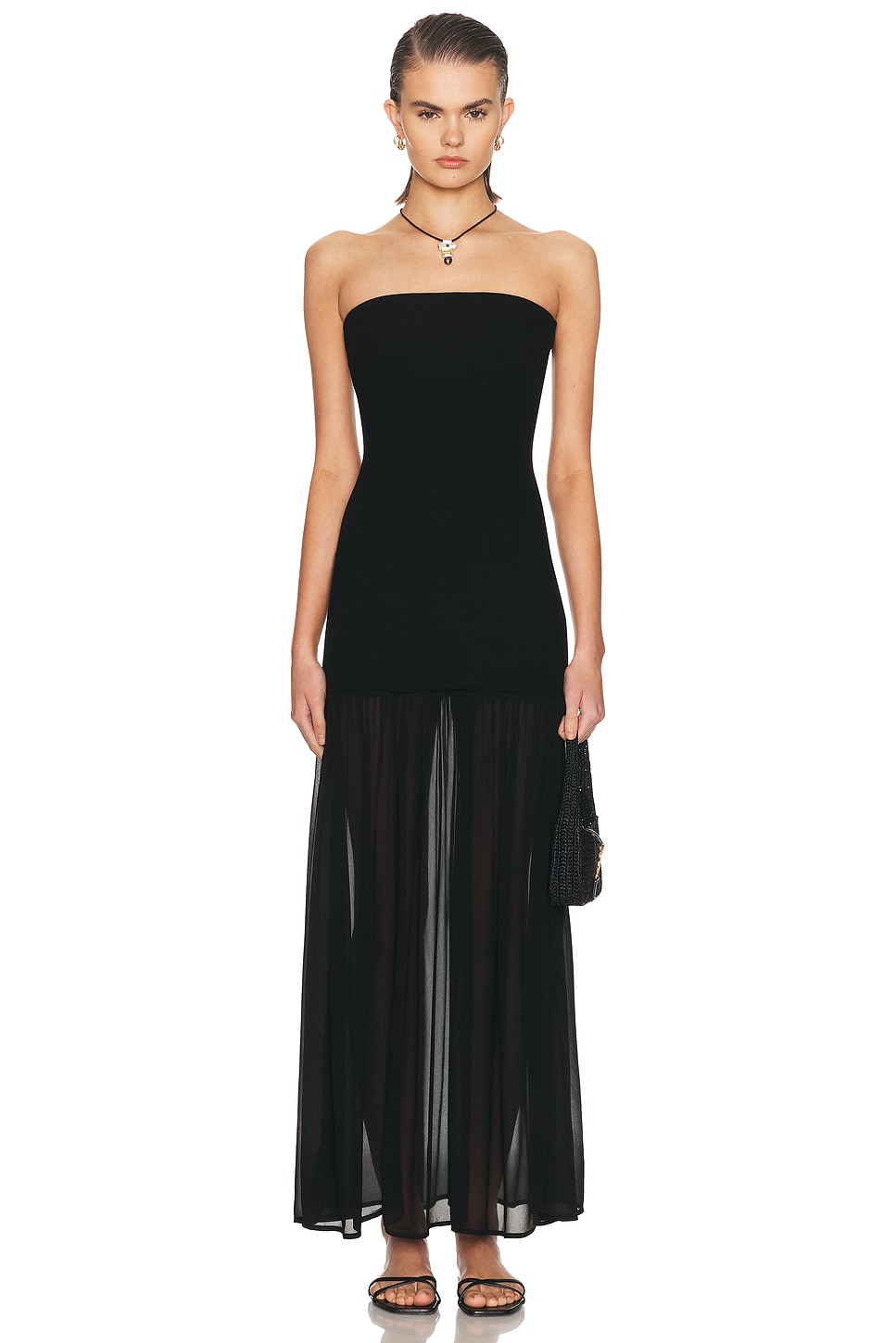 Enza Costa Airy Strapless Dress in Black - Black. L also in M