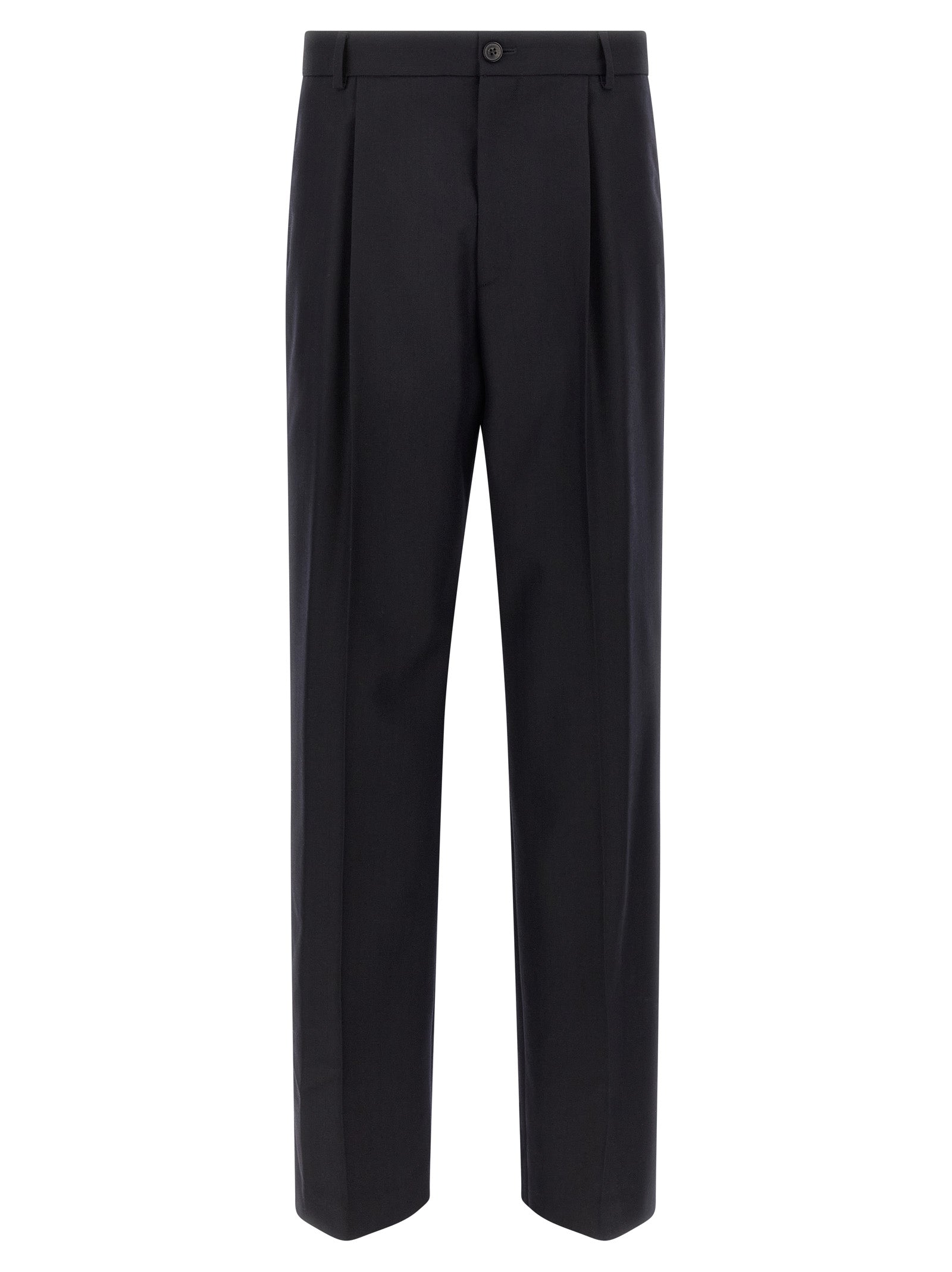 Wool with Herringbone Pattern Trousers — Black
