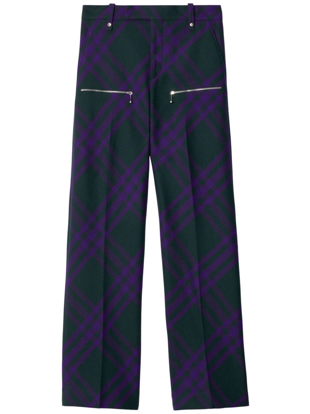 Check-pattern wool trousers - Purple