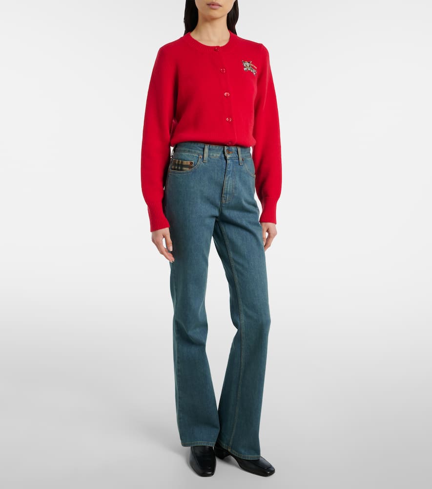 Check flared jeans