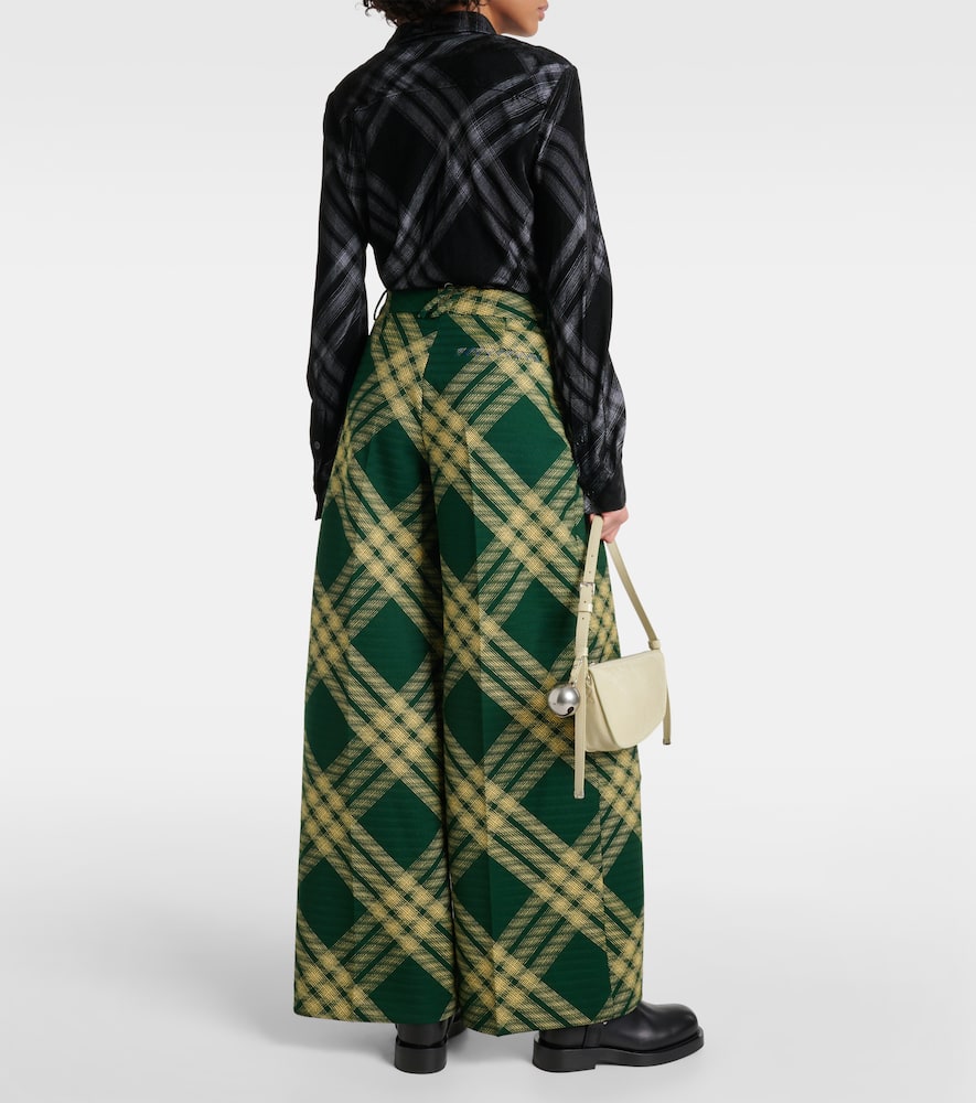 Checked high-rise wool straight pants