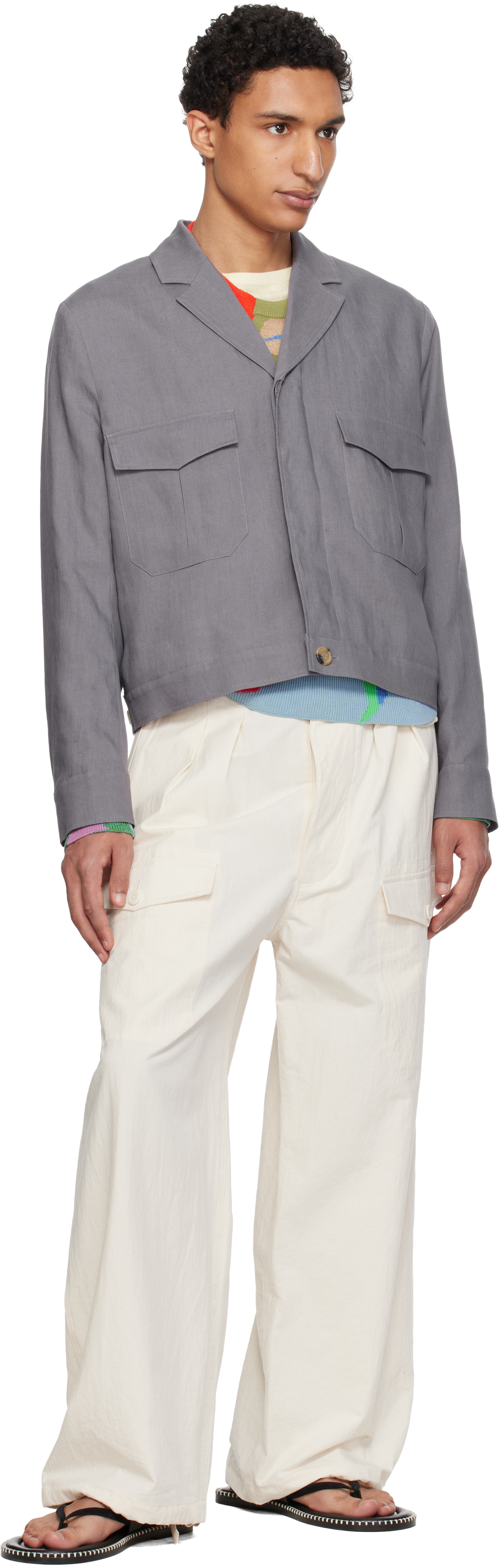 Purple Linen Open-Collar Jacket