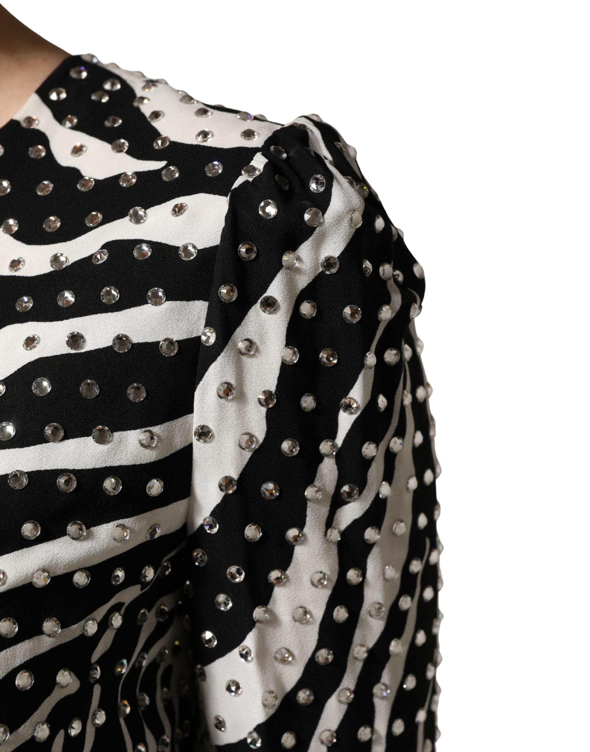 Zebra-Print Rhinestone-Embellished Mini Dress — Black