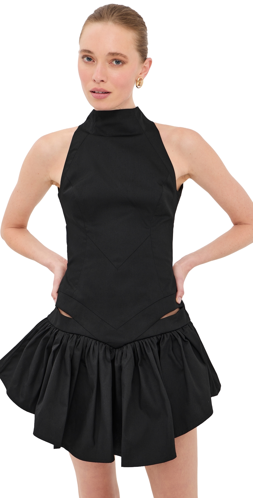 High Neck Backless Mini Dress Black