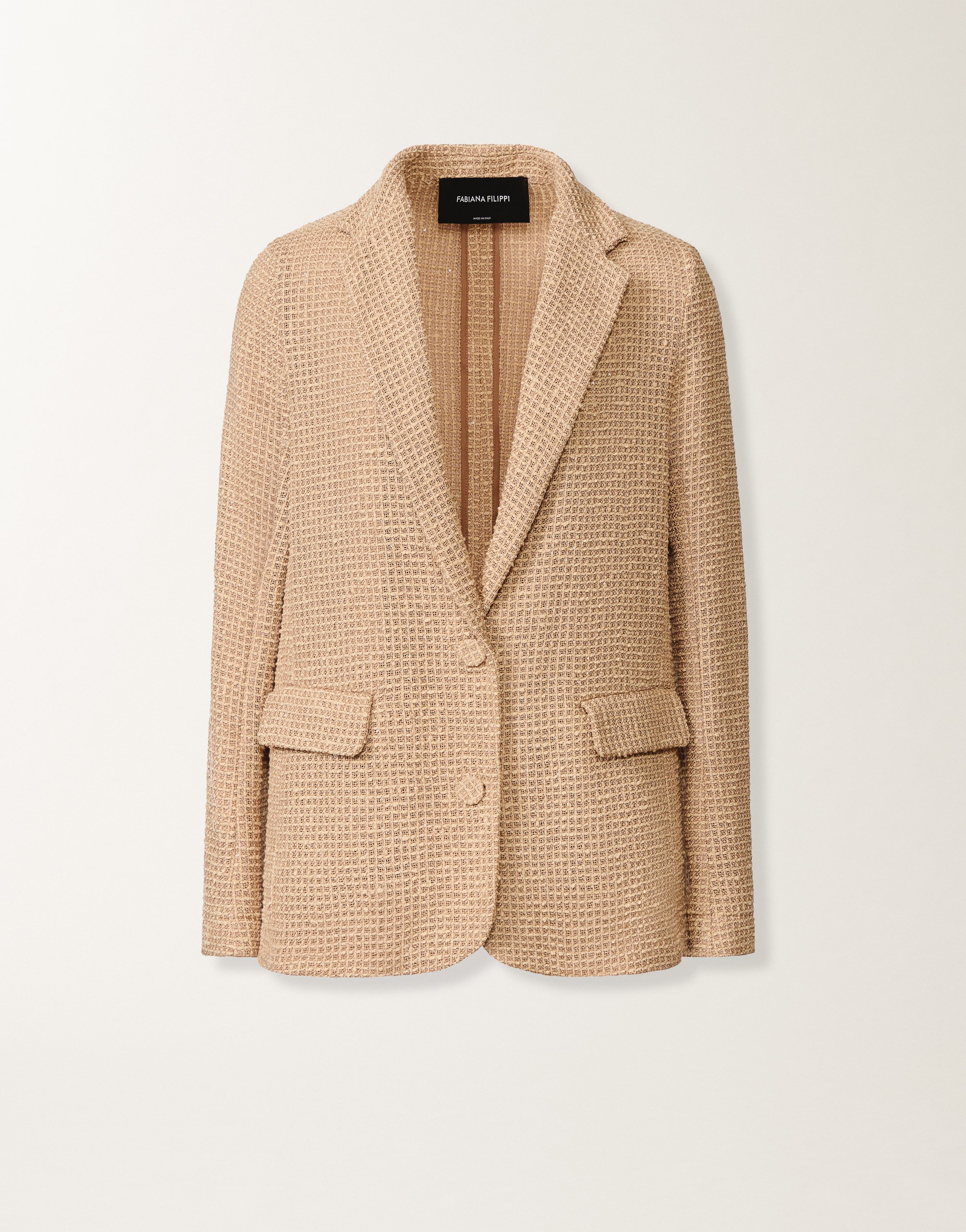 Oversized jacket in cotton mesh and sequins, maple
