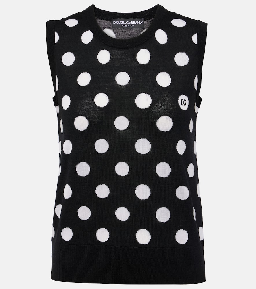Polka-dot wool and silk tank top
