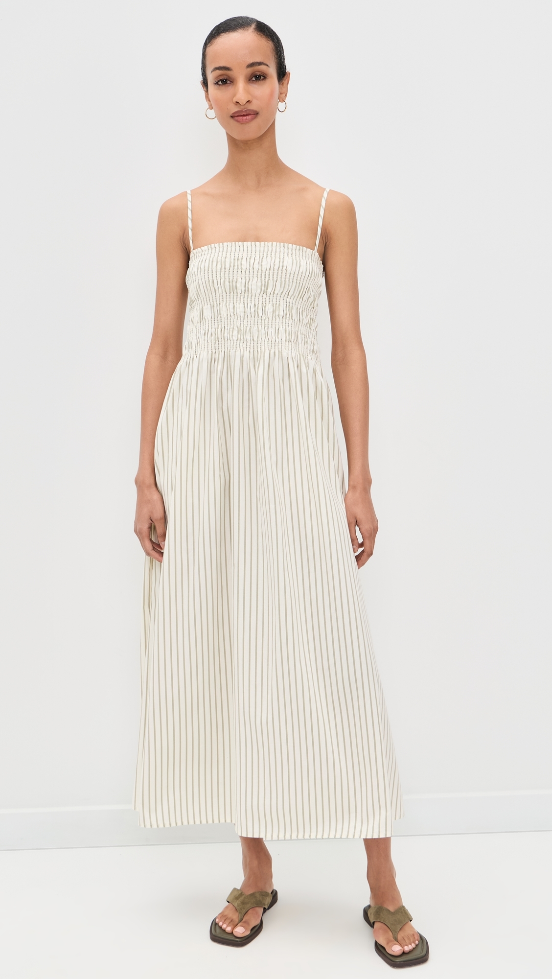Bianca Dress Sage Egret Stripe
