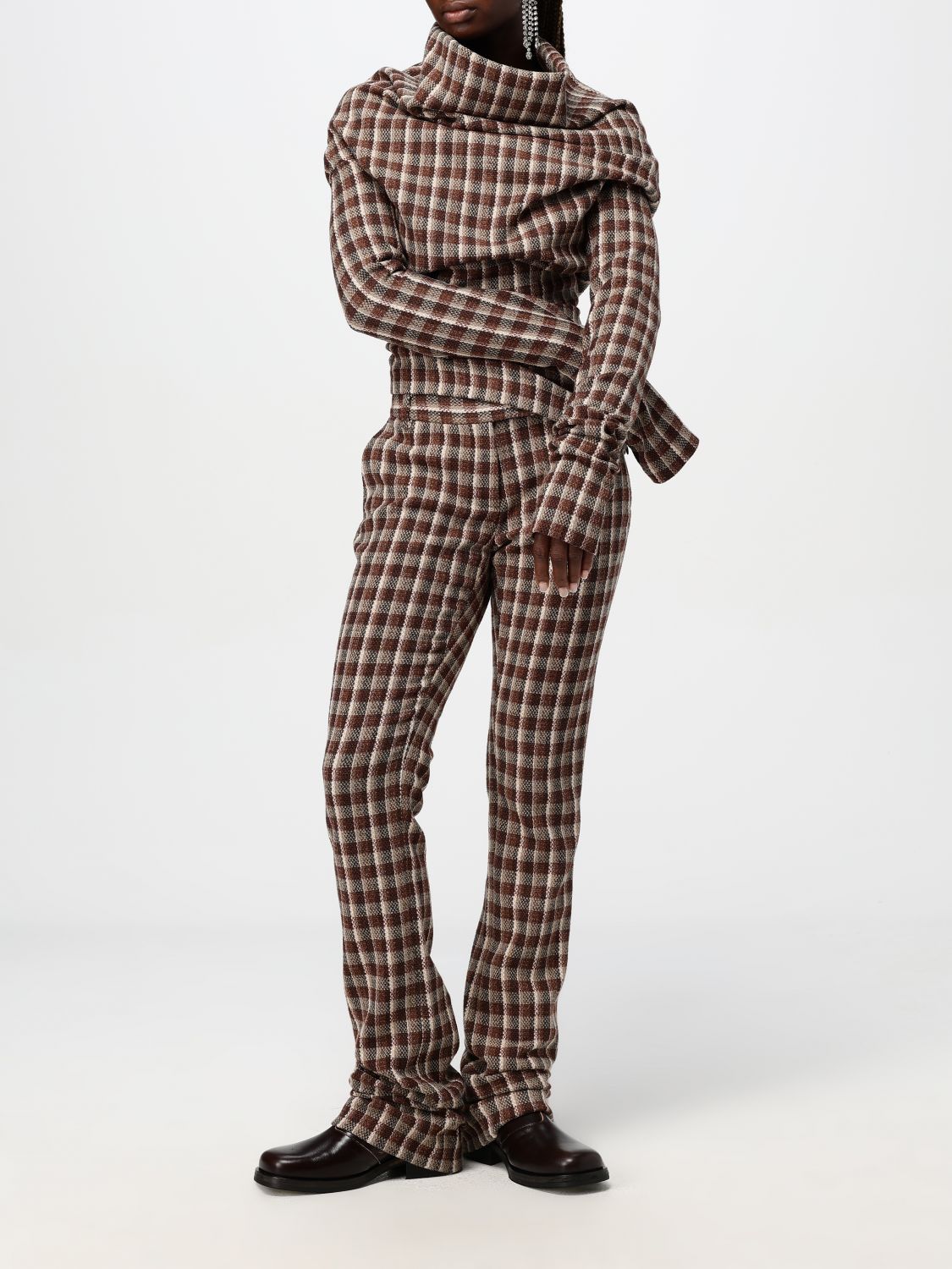 Check pattern trousers - Brown