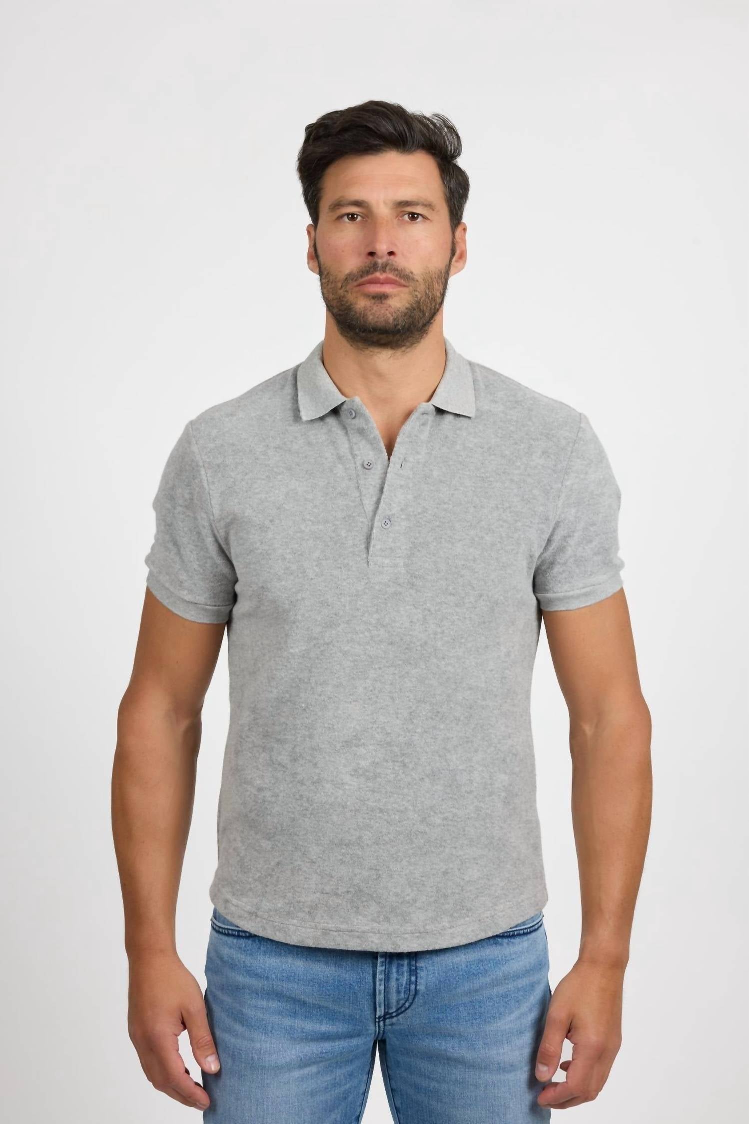 Pierce Towel Terry Polo Shirt In Light Grey