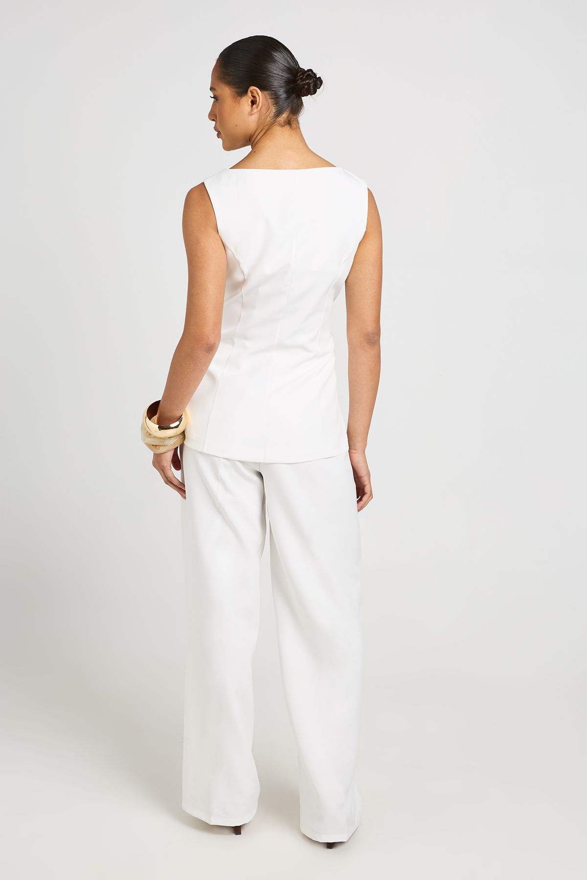 Boohoo Womens Boat Neck Longline Waistcoat - White