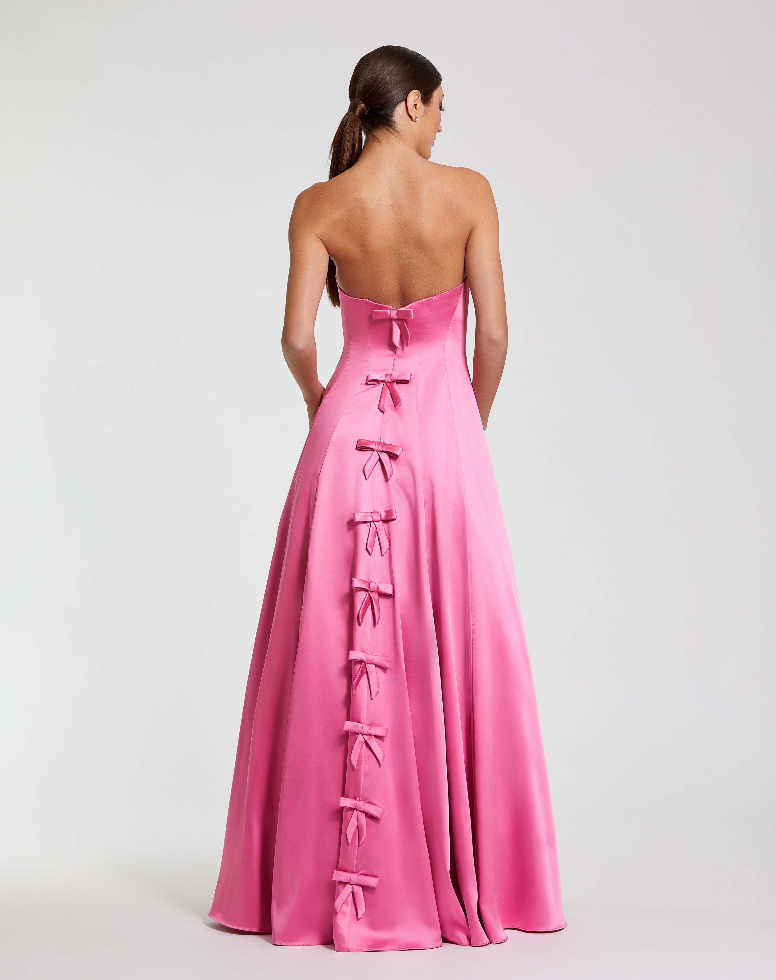 Strapless Satin Ball Maxi Gown with Bow Details Pink