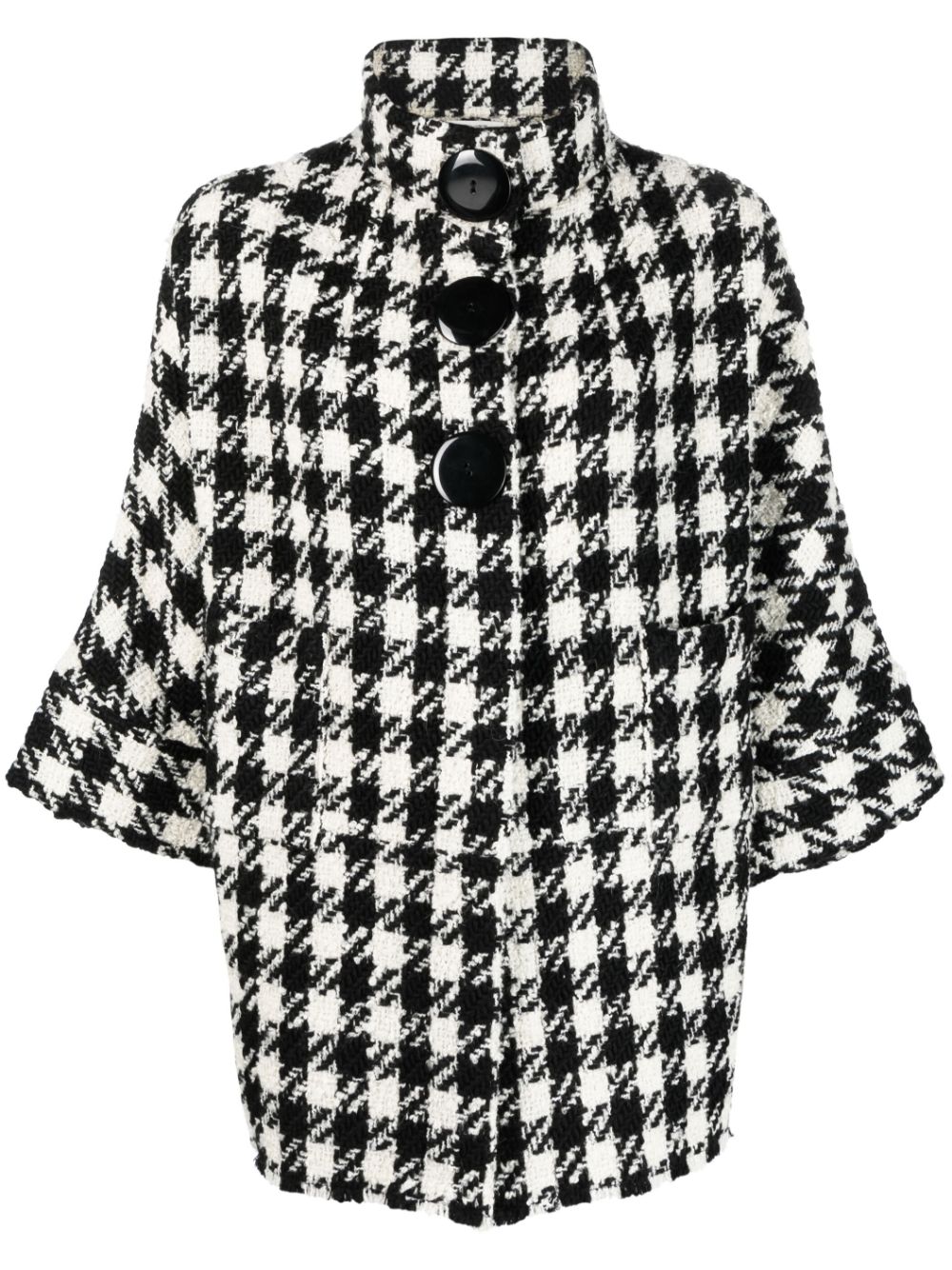 Check-pattern crop-sleeve jacket - Black