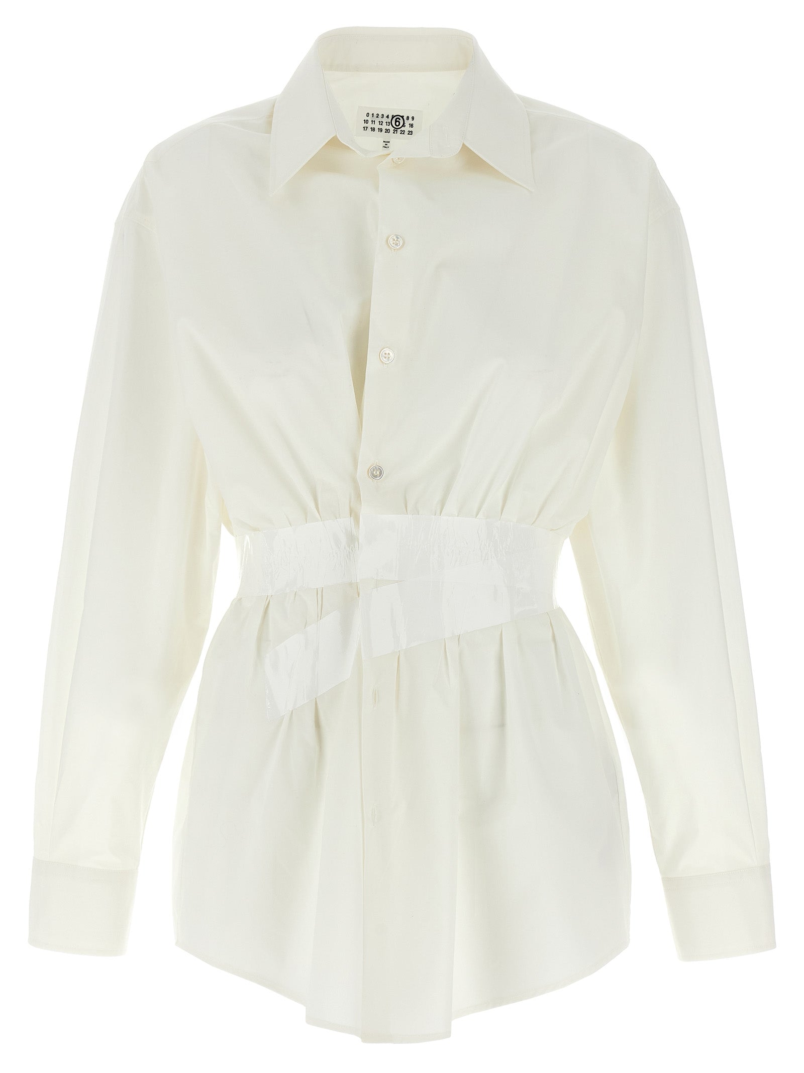 Taped Waist Cotton Poplin Shirt — White