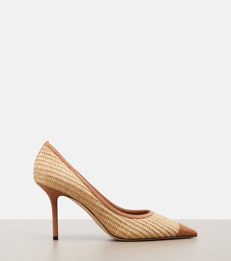 Love suede-trimmed raffia pumps