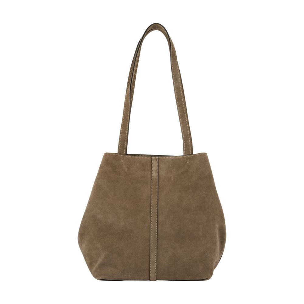 Suede Tote Shoulder Bag — Beige