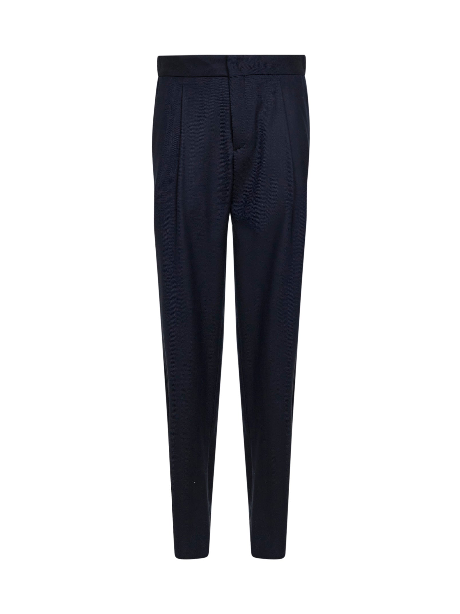 Chevron Wool-Cashmere Trousers — Navy