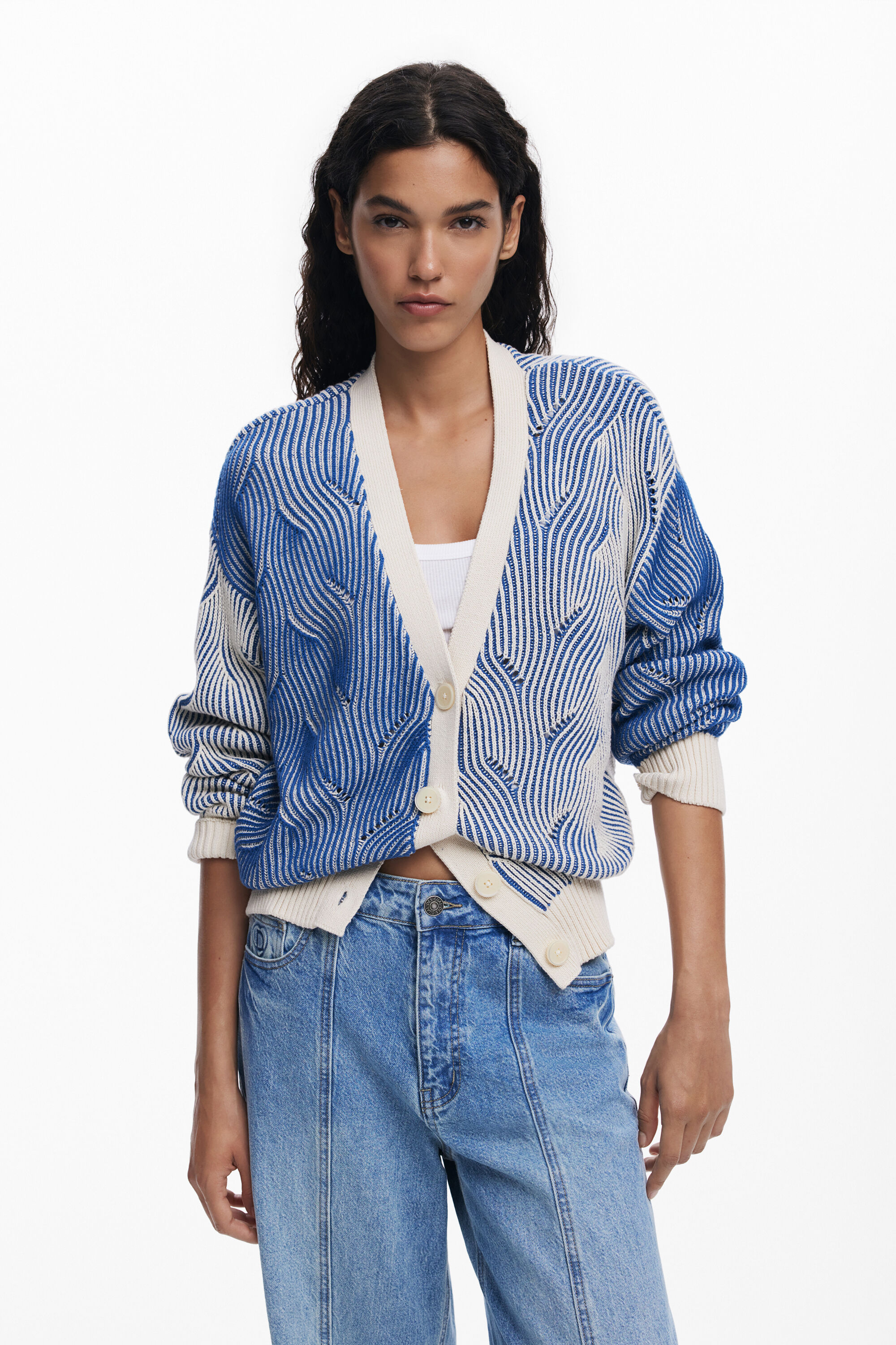 Two-tone knit cardigan