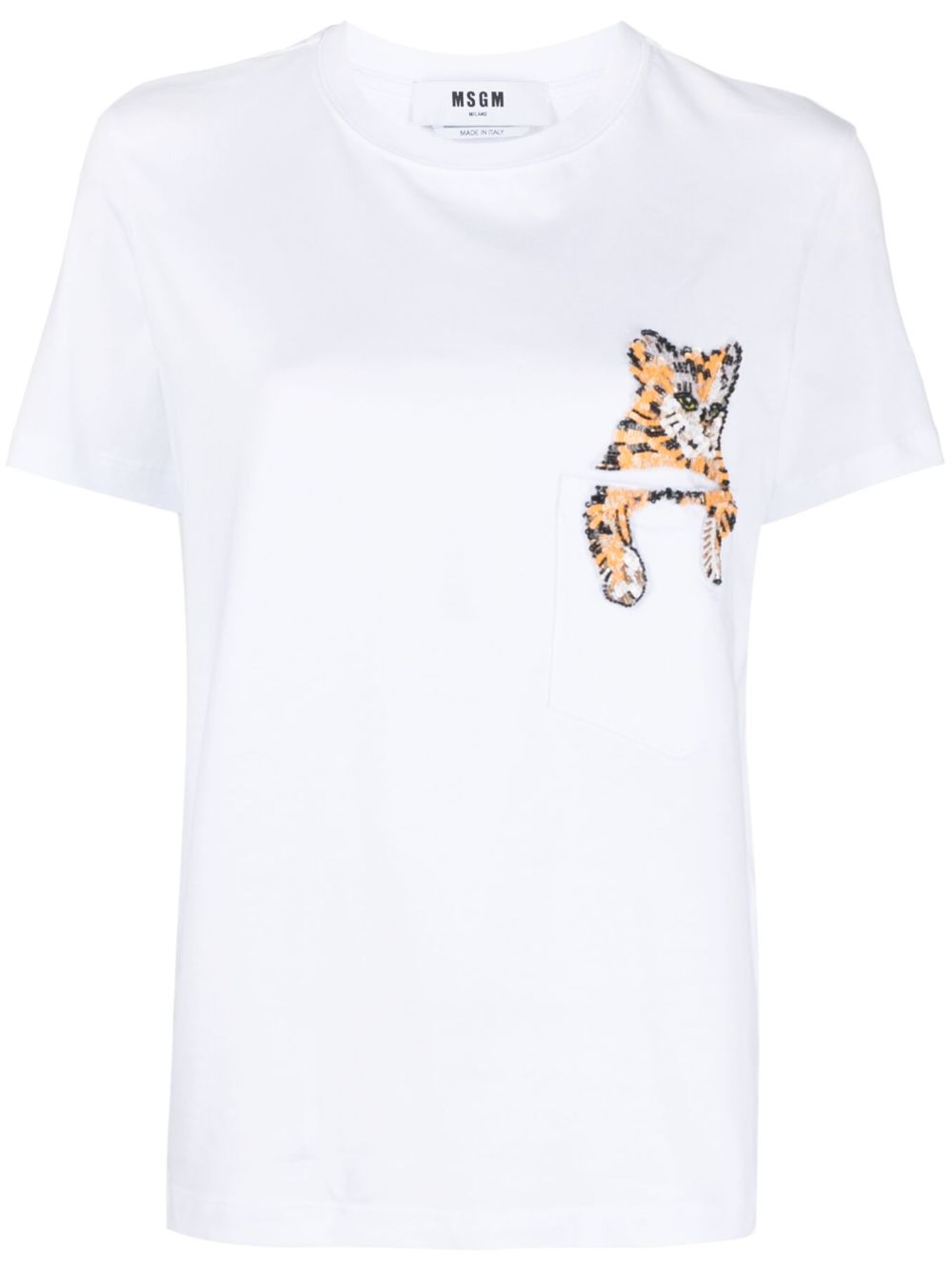 Cat-embellished cotton T-shirt - White