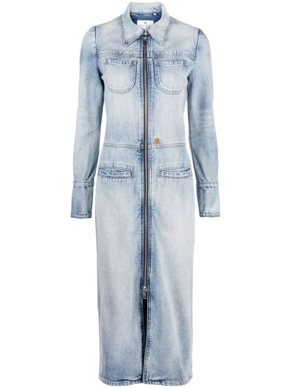 Knee-length denim jacket - Blue