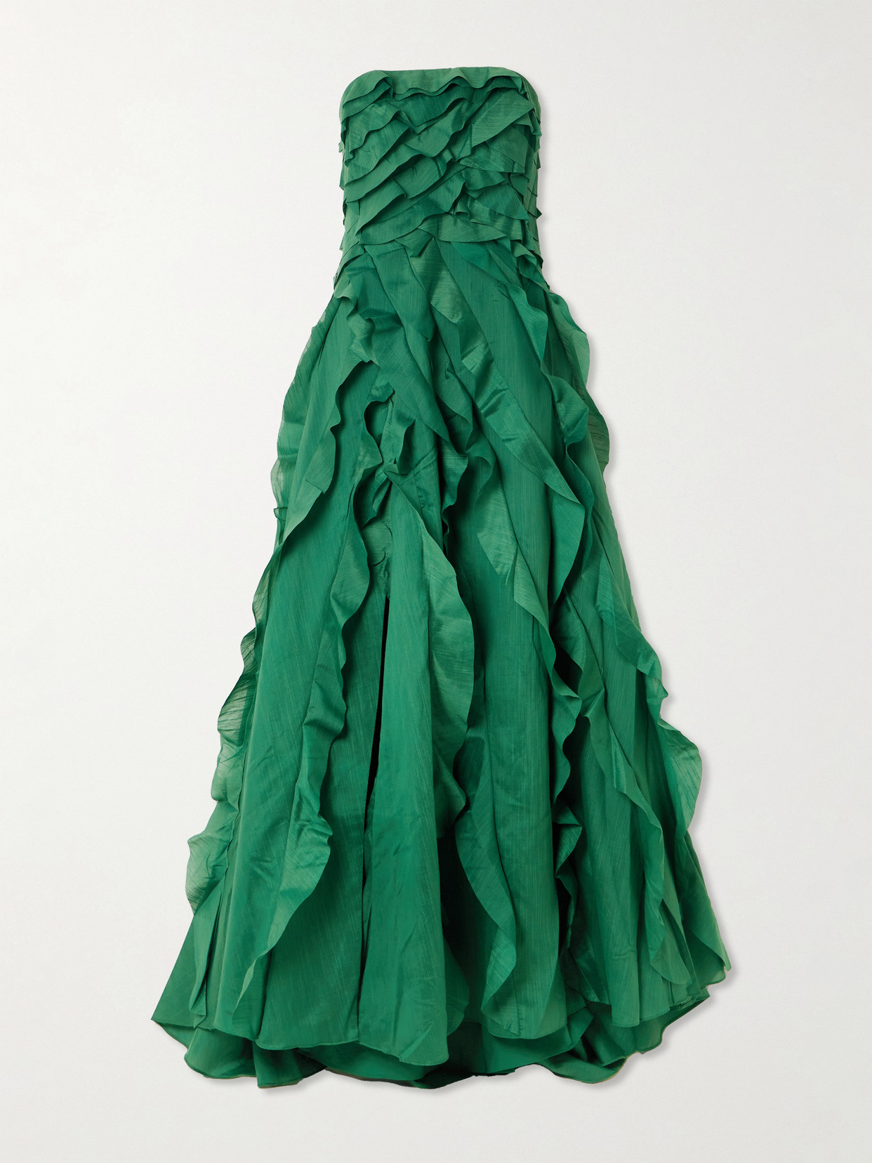 Allairie Strapless Ruffled Shirred Faille Gown - Green