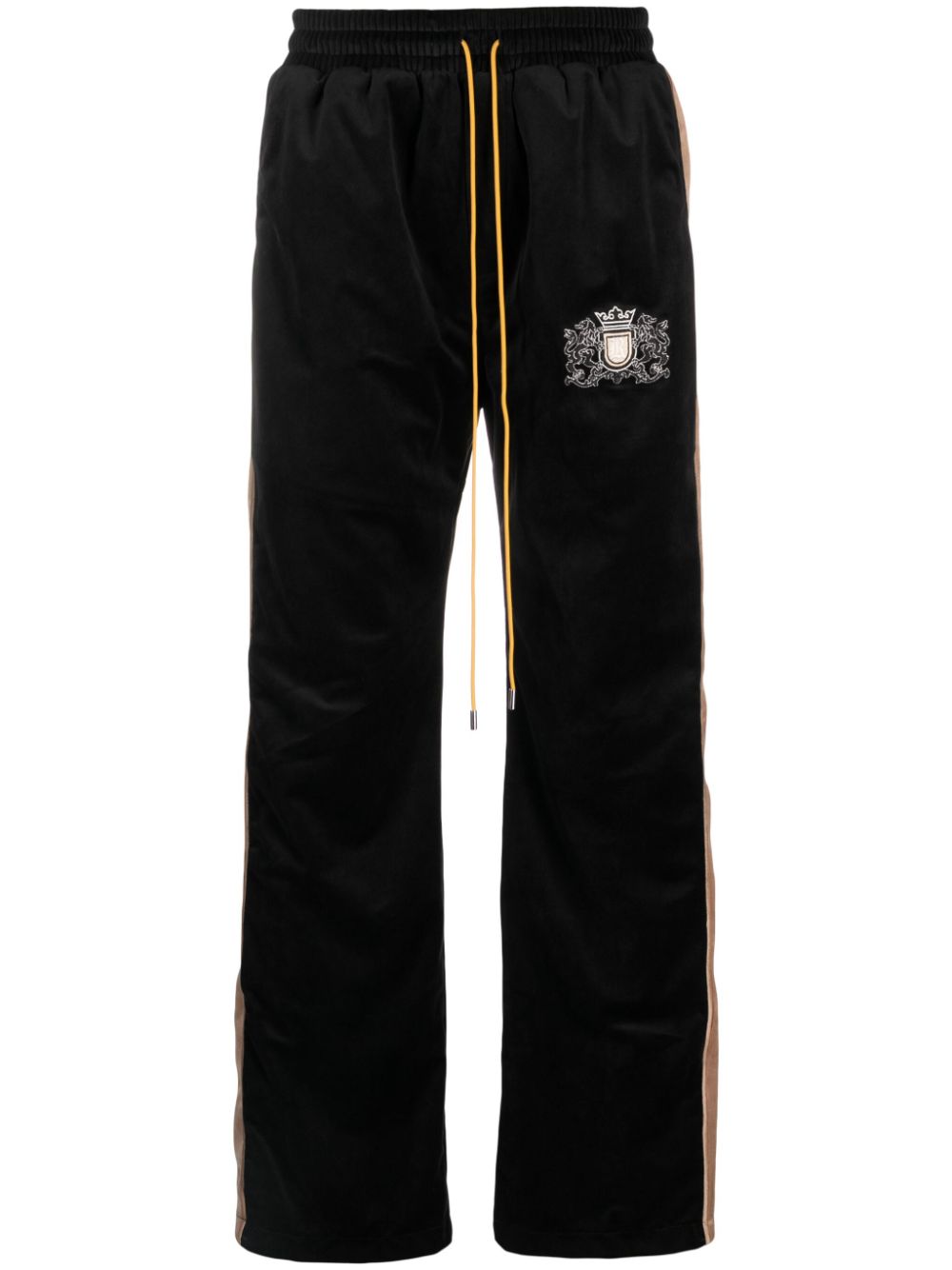 Crest-embroidered velvet track pants - Black