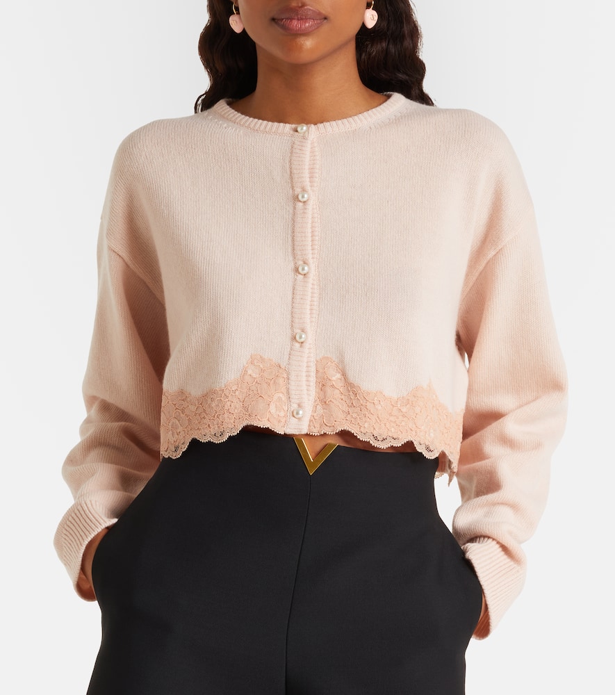Lace-trimmed cropped virgin wool cardigan