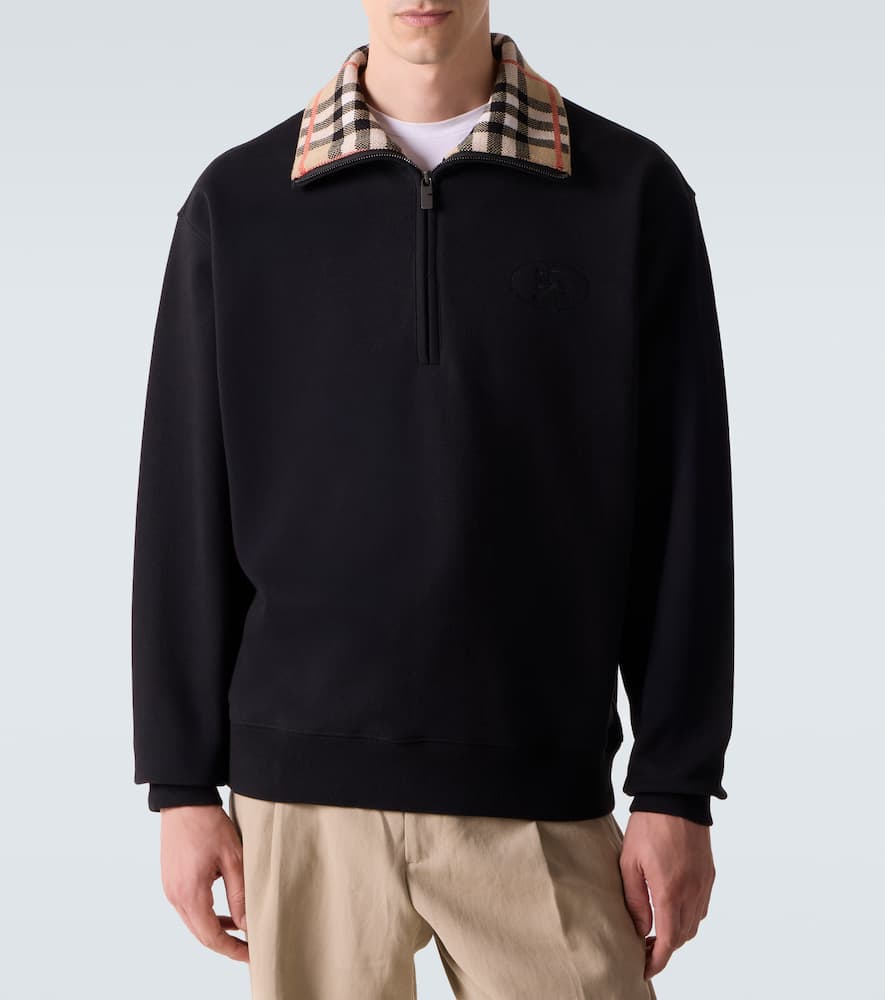 Check cotton jersey half-zip sweatshirt