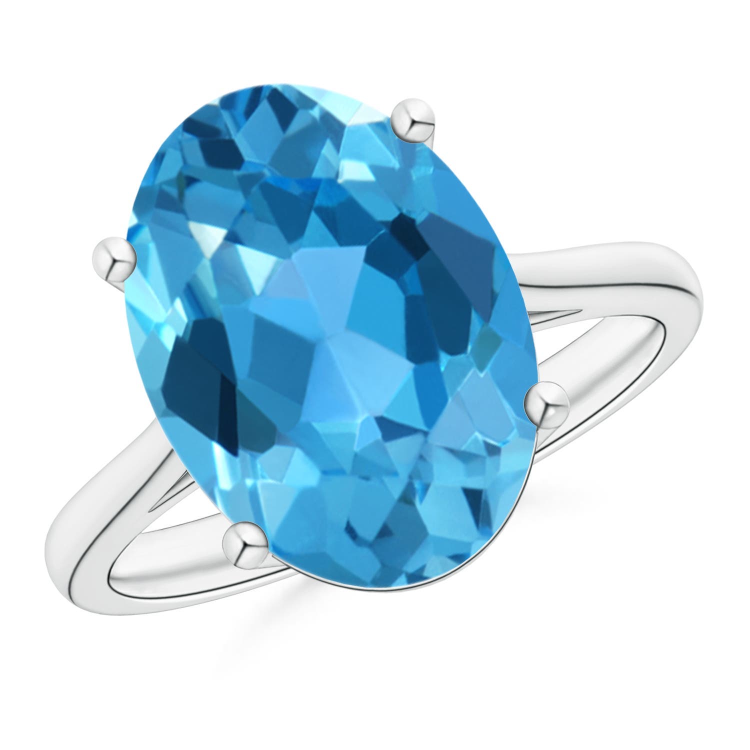Angara 7.2 Carats Oval Solitaire Swiss Blue Topaz Cocktail Ring in Platinum
