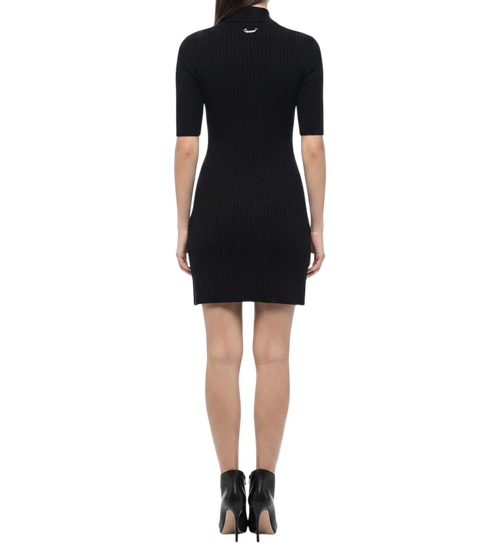 Black Knitted Mock Collar Mini Dress