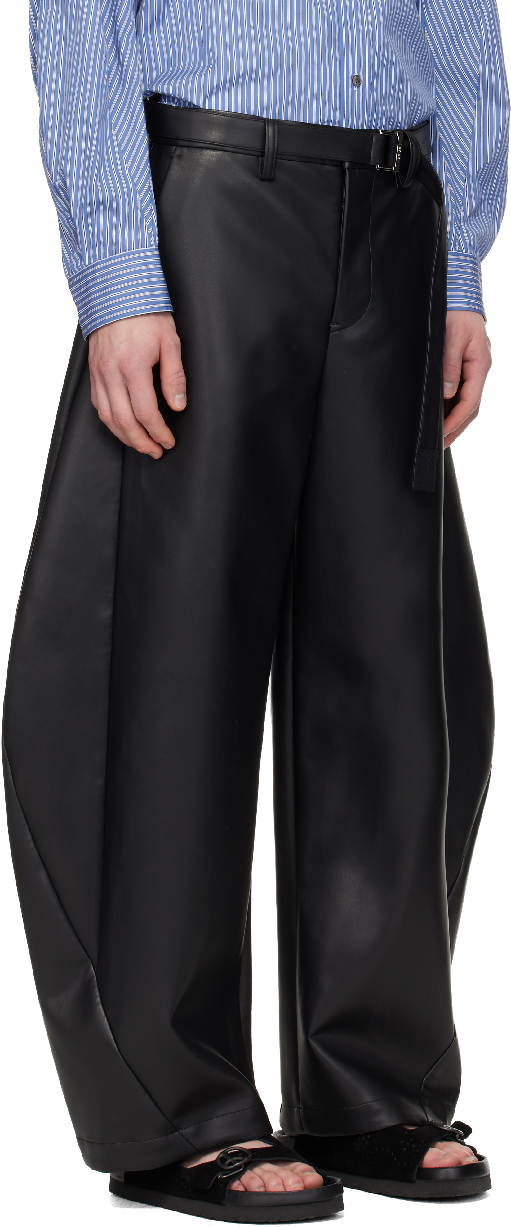 Black Belted Faux-Leather Trousers