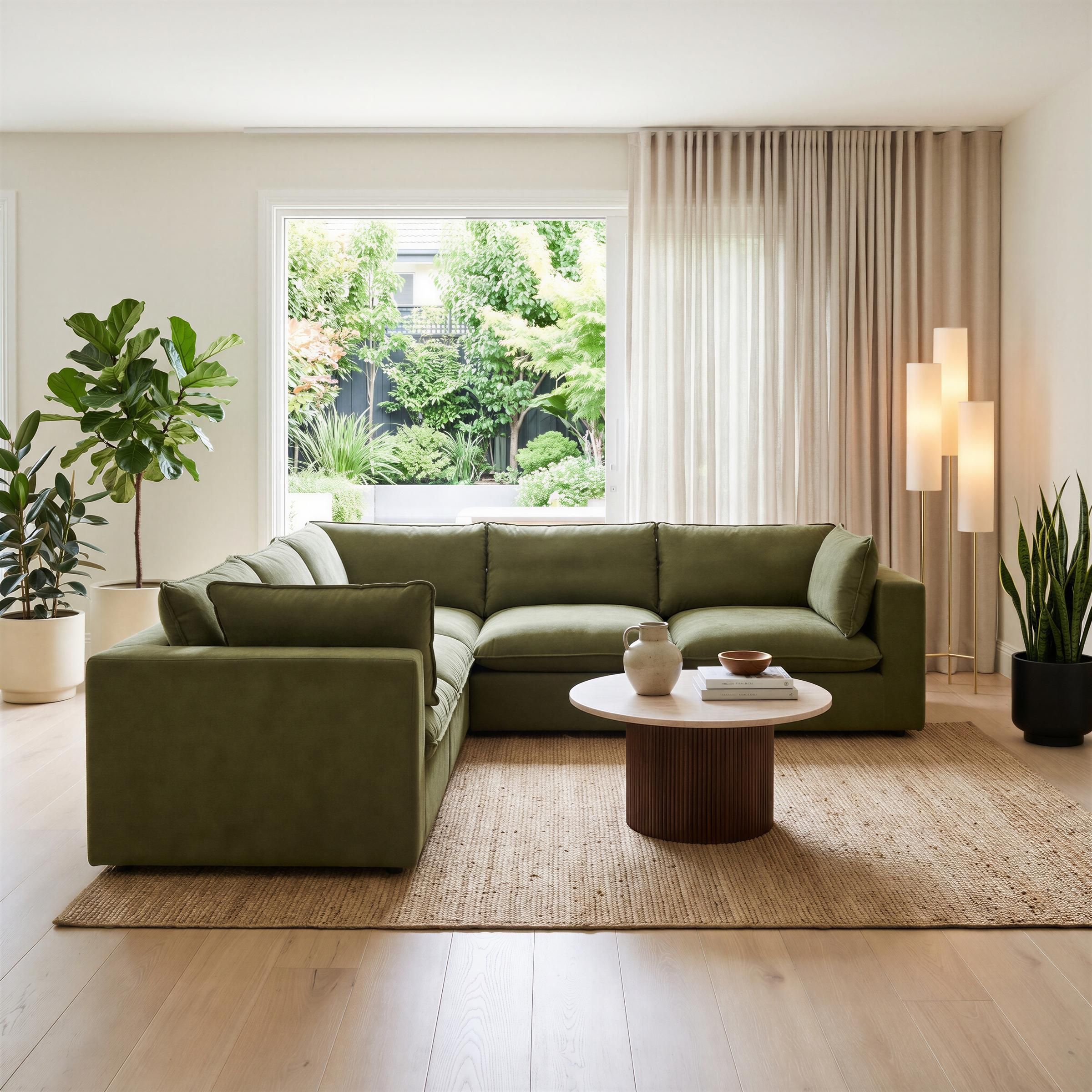 Furnitureboxuk Echo Linen-Look Fabric 4 Seater Modular Corner Sofa In Green