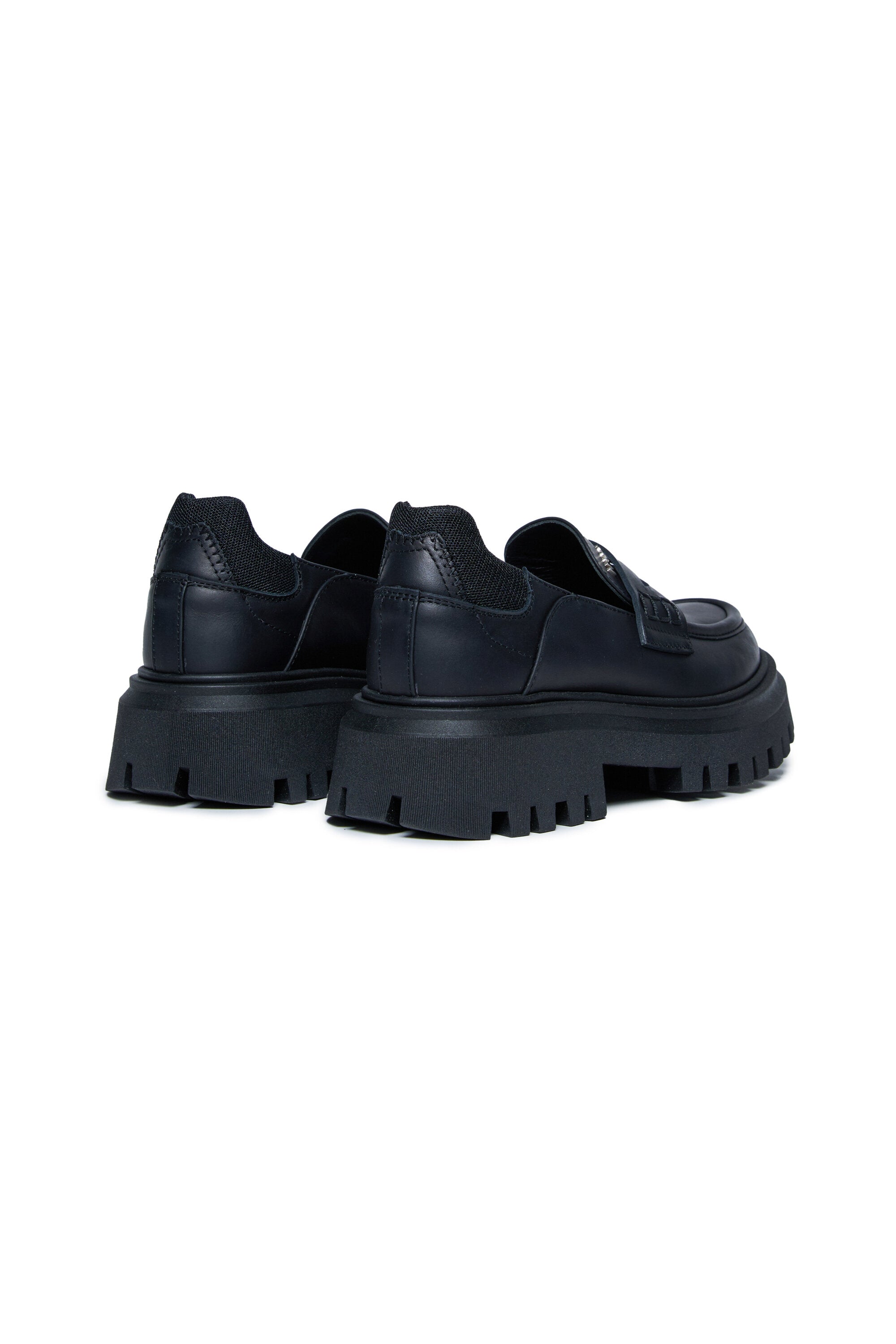 Leather loafers with track sole - Girl - Black