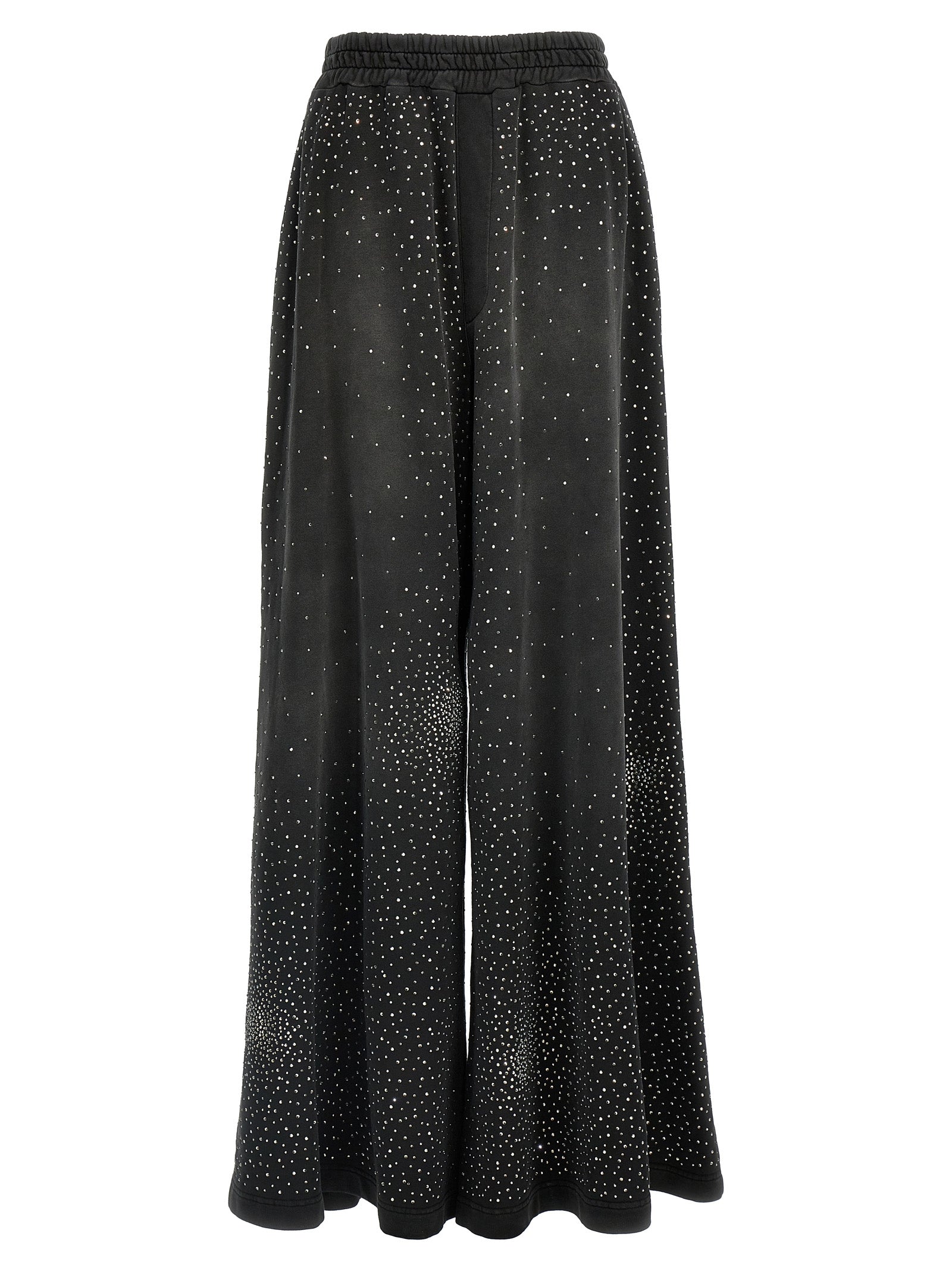Rhinestone-Embellished Cotton Joggers — Black