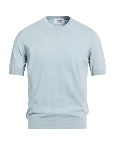Man Sweater Sky blue Size 36 Cotton