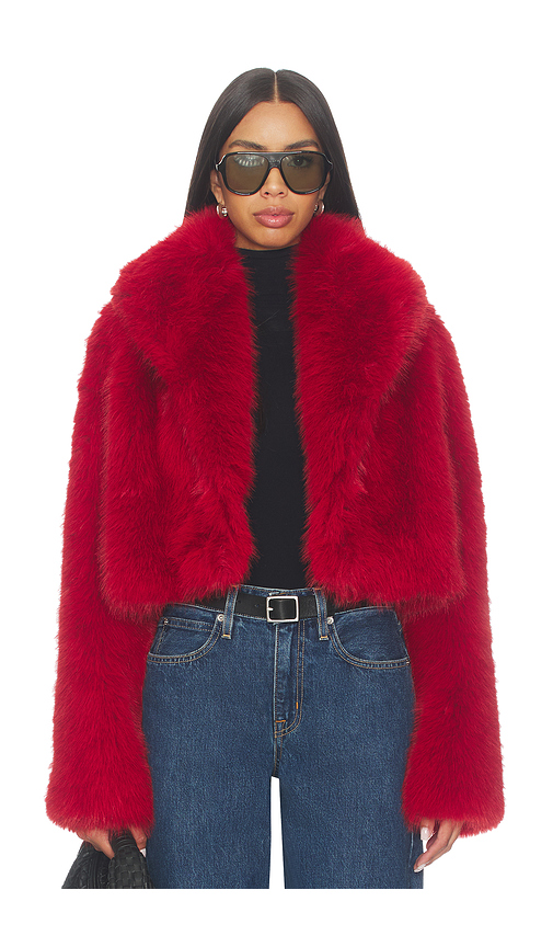Nakedvice The Delaney Cropped Fur Jacket in Red. S also in XS