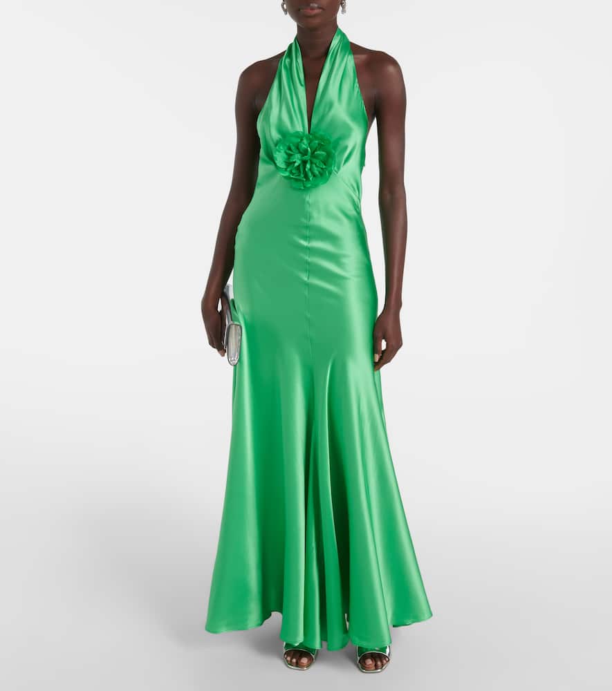 Rose halterneck silk gown