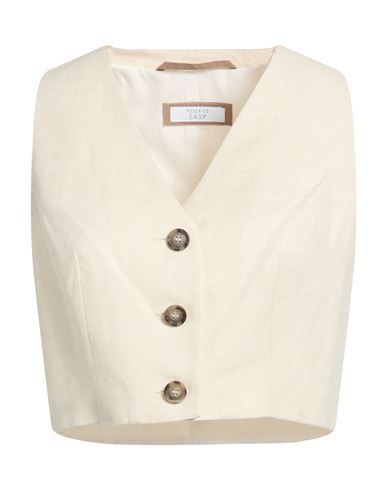 Woman Tailored Vest Ivory Size 6 Linen, Viscose
