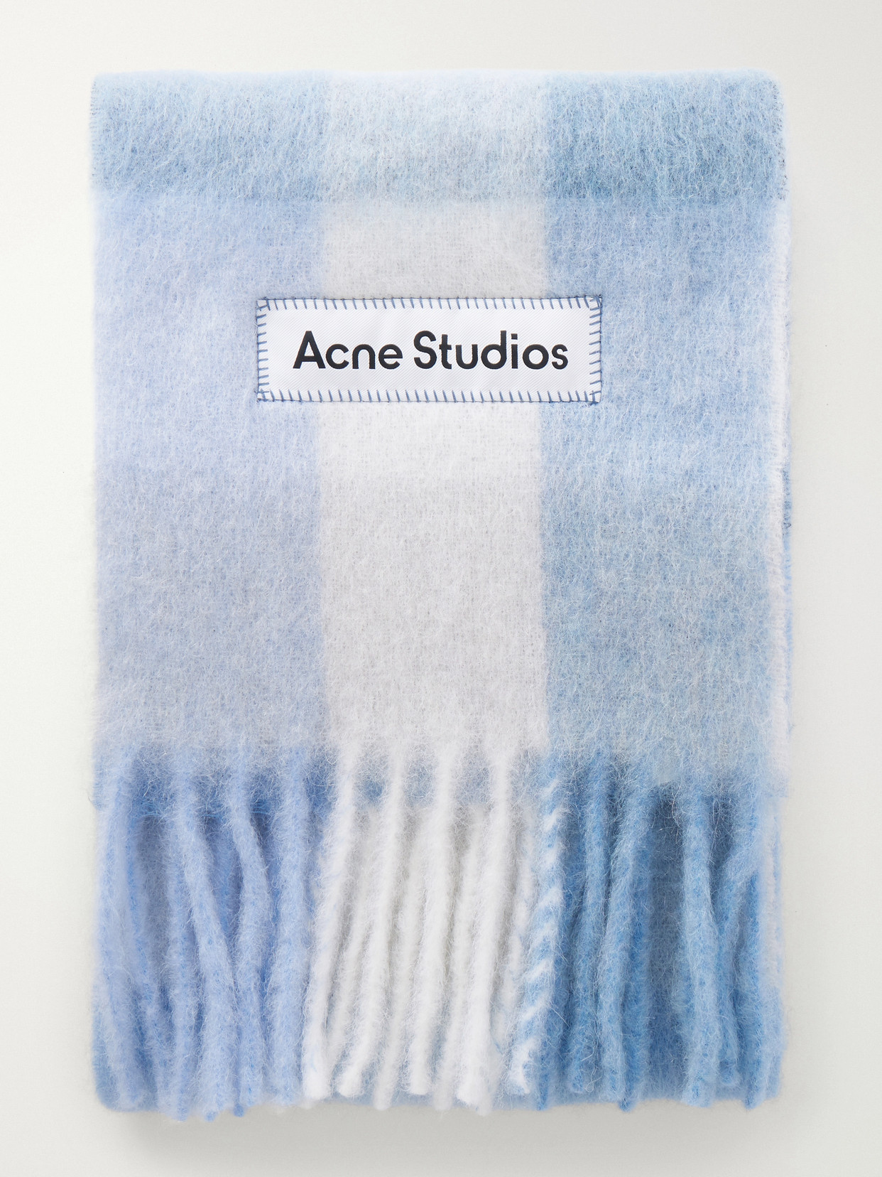 Fringed Checked Brushed-knit Scarf