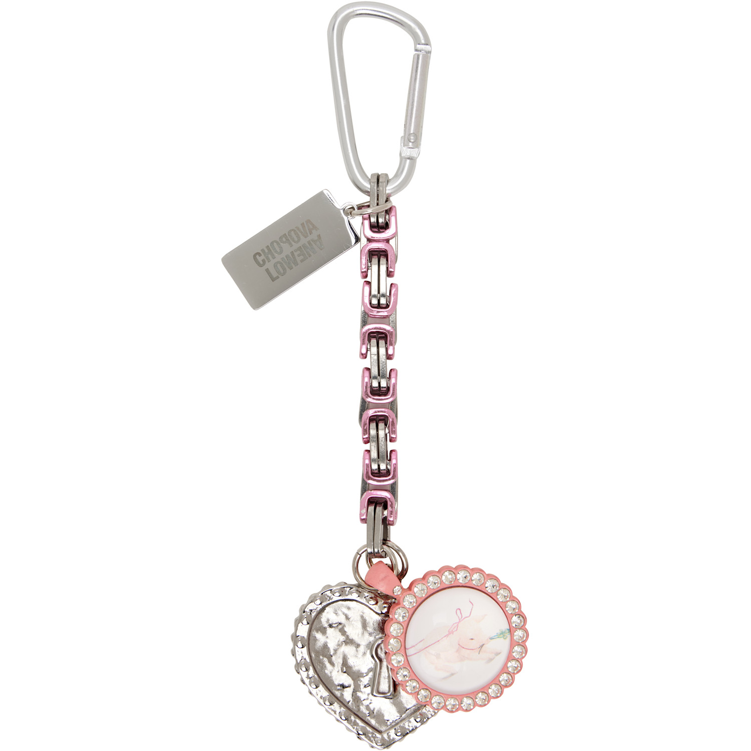 Silver & Pink Piggy Sweatheart Keychain